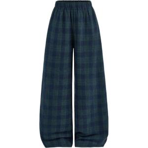 image:imageSOLY HUX Girls Wide Leg Plaid Pants Elastic Waist Casual Baggy Sweatpants Fall ClothesGreen Plaid