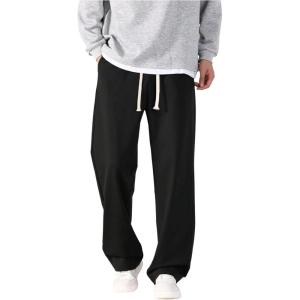 image:imageSOLY HUX Mens Baggy Sweatpants Drawstring Elastic Waist Straight Leg Workout Pants with PocketsPlain Black