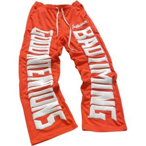 image:imageSOLY HUX Mens Baggy Sweatpants Letter Graphic Drawstring Waist Straight Leg Pants Casual StreetwearOrange Letter