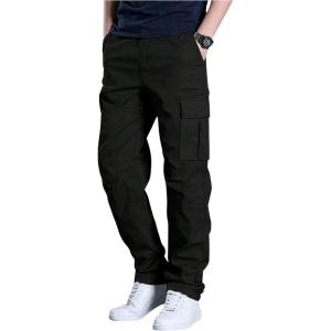 image:imageSOLY HUX Mens Cargo Pants Classic Straight Leg Hiking Outdoor Pants with Pockets StreetwearPlain Black