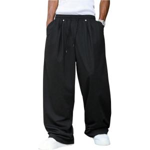 image:imageSOLY HUX Mens Wide Leg Sweatpants Drawstring Elastic Waist Baggy Casual Pants with PocketsPure Black