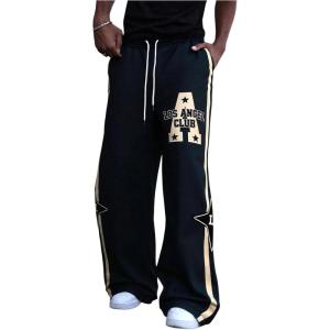image:imageSOLY HUX Mens Y2k Graphic Sweatpants Letter Striped Drawstring Waist Baggy Pants with PocketsBlack Letter