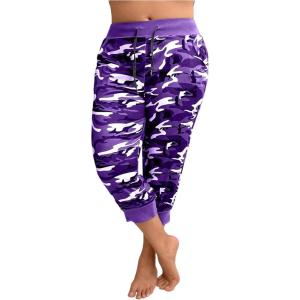 image:imageSOLY HUX Womens Plus Size Capris Pants Camo Print Drawstring Elastic Waist Joggers Pants with PocketsPurple Camo
