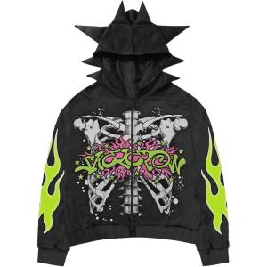 image:imageSOLY HUX Mens Y2k Graphic Zip Up Hoodie Sweatshirt Gothic Long Sleeve Jacket Streetwear Emo Scene Alternative ClothesBlack Skeleton
