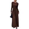 image:imageSOLY HUX Womens Maxi Skirt Set 2 Piece Long Sleeve Fitted T Shirts and Flowy Long Skirts Fall ClothesCoffee Brown