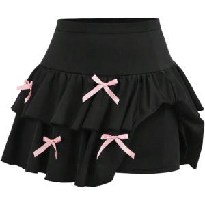 image:imageSOLY HUX Girls High Waisted Ruffle Short Tennis Skirts Skort Skater Golf Skirt with Shorts UnderneathBlack Bows
