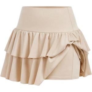 image:imageSOLY HUX Girls High Waisted Ruffle Short Tennis Skirts Skort Skater Golf Skirt with Shorts UnderneathPlain Apricot