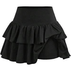 image:imageSOLY HUX Girls High Waisted Ruffle Short Tennis Skirts Skort Skater Golf Skirt with Shorts UnderneathPlain Black