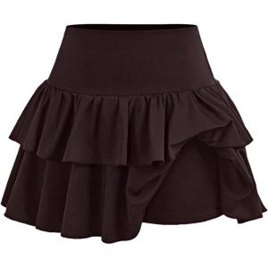 image:imageSOLY HUX Girls High Waisted Ruffle Short Tennis Skirts Skort Skater Golf Skirt with Shorts UnderneathPlain Brown