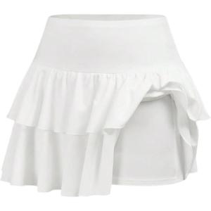 image:imageSOLY HUX Girls High Waisted Ruffle Short Tennis Skirts Skort Skater Golf Skirt with Shorts UnderneathPlain White