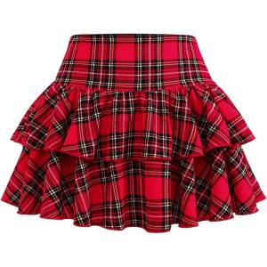 image:imageSOLY HUX Girls High Waisted Ruffle Short Tennis Skirts Skort Skater Golf Skirt with Shorts UnderneathRed Plaid