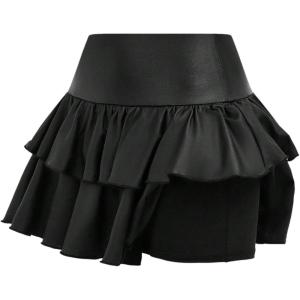 image:imageSOLY HUX Girls High Waisted Ruffle Short Tennis Skirts Skort Skater Golf Skirt with Shorts UnderneathSolid Black