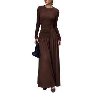 image:imageSOLY HUX Womens Maxi Skirt Set 2 Piece Long Sleeve Fitted T Shirts and Flowy Long Skirts Fall ClothesCoffee Brown