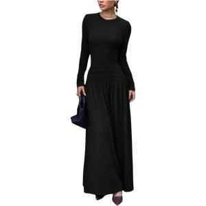 image:imageSOLY HUX Womens Maxi Skirt Set 2 Piece Long Sleeve Fitted T Shirts and Flowy Long Skirts Fall ClothesPure Black