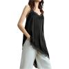 image:imageSOLY HUX Asymmetrical Satin Camisole Tops for Women Lace Sleeveless Silk Blouses Dressy Cami Tops for Under ClothesPure Black