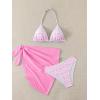 image:imageSOLY HUX Girls Summer Swimsuit Set Floral Halter Triangle Bikini Set with Wrap Skirts BeachwearCoral Pink Floral