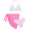 image:imageSOLY HUX Girls Summer Swimsuit Set Floral Halter Triangle Bikini Set with Wrap Skirts BeachwearCoral Pink and White