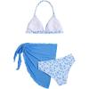 image:imageSOLY HUX Girls Summer Swimsuit Set Floral Halter Triangle Bikini Set with Wrap Skirts BeachwearDusty Blue Floral