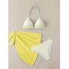 image:imageSOLY HUX Girls Summer Swimsuit Set Floral Halter Triangle Bikini Set with Wrap Skirts BeachwearWhite Yellow Floral