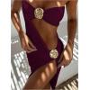 image:imageSOLY HUX Womens 3 Piece Swimsuit Bandeau Bikini Set Bathing Suit with Cover Up DressPlain Burgundy
