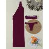 image:imageSOLY HUX Womens 3 Piece Swimsuit Bandeau Bikini Set Bathing Suit with Cover Up DressPlain Burgundy