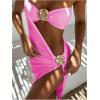 image:imageSOLY HUX Womens 3 Piece Swimsuit Bandeau Bikini Set Bathing Suit with Cover Up DressPlain Pink