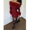 image:imageSOLY HUX Womens Bodycon Mini Dress Off The Shoulder Contrast Faux Fur Long Sleeve DressesPure Burgundy