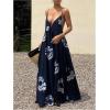 image:imageSOLY HUX Womens Boho Floral Print Backless Maxi Dress Tie Front Deep V Neck Sleeveless A Line Flowy DressesDark Blue Print