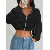 image:imageSOLY HUX Womens Cropped Zip Up Hoodie Y2k Drawstring Drop Shoulder Sweatshirts StreetwearPlain Black