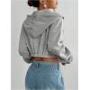 image:imageSOLY HUX Womens Cropped Zip Up Hoodie Y2k Drawstring Drop Shoulder Sweatshirts StreetwearPlain Grey