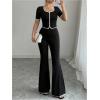 image:imageSOLY HUX Womens Elegant 2 Piece Outfits Button Down Short Sleeve Fitted Top Flared Pants Work Office ClothesPure Black