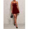 image:imageSOLY HUX Womens Elegant Strapless Velvet Dress High Waisted Flared A Line Wedding Guest Mini Tube DressPure Burgundy