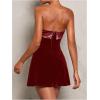 image:imageSOLY HUX Womens Elegant Strapless Velvet Dress High Waisted Flared A Line Wedding Guest Mini Tube DressPure Burgundy