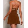image:imageSOLY HUX Womens Elegant Strapless Velvet Dress High Waisted Flared A Line Wedding Guest Mini Tube DressSolid Brown
