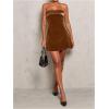 image:imageSOLY HUX Womens Elegant Strapless Velvet Dress High Waisted Flared A Line Wedding Guest Mini Tube DressSolid Brown