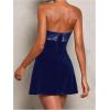 image:imageSOLY HUX Womens Elegant Strapless Velvet Dress High Waisted Flared A Line Wedding Guest Mini Tube DressSolid Dark Blue