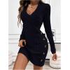 image:imageSOLY HUX Womens Elegant Wrap V Neck Mini Sweater Dress Long Sleeve Button Bodycon Ribbed Knit DressesPlain Dark Blue