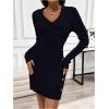 image:imageSOLY HUX Womens Elegant Wrap V Neck Mini Sweater Dress Long Sleeve Button Bodycon Ribbed Knit DressesPlain Dark Blue