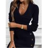 image:imageSOLY HUX Womens Elegant Wrap V Neck Mini Sweater Dress Long Sleeve Button Bodycon Ribbed Knit DressesPlain Dark Blue