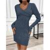 image:imageSOLY HUX Womens Elegant Wrap V Neck Mini Sweater Dress Long Sleeve Button Bodycon Ribbed Knit DressesPure Dark Blue