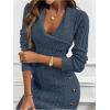 image:imageSOLY HUX Womens Elegant Wrap V Neck Mini Sweater Dress Long Sleeve Button Bodycon Ribbed Knit DressesPure Dark Blue