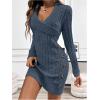 image:imageSOLY HUX Womens Elegant Wrap V Neck Mini Sweater Dress Long Sleeve Button Bodycon Ribbed Knit DressesPure Dark Blue