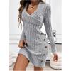 image:imageSOLY HUX Womens Elegant Wrap V Neck Mini Sweater Dress Long Sleeve Button Bodycon Ribbed Knit DressesPure Grey