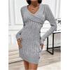 image:imageSOLY HUX Womens Elegant Wrap V Neck Mini Sweater Dress Long Sleeve Button Bodycon Ribbed Knit DressesPure Grey