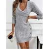 image:imageSOLY HUX Womens Elegant Wrap V Neck Mini Sweater Dress Long Sleeve Button Bodycon Ribbed Knit DressesPure Grey