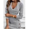 image:imageSOLY HUX Womens Elegant Wrap V Neck Mini Sweater Dress Long Sleeve Button Bodycon Ribbed Knit DressesPure Grey