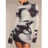 image:imageSOLY HUX Womens Graphic Print Bodycon Mini Dress Turtleneck Long Sleeve Pencil DressesBrown Figure