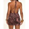 image:imageSOLY HUX Womens Leopard Mesh Dress Y2k Deep V Open Back Halter Bodycon Mini Dresses Rave OutfitBrown Leopard