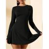 image:imageSOLY HUX Womens Long Sleeve Mini Dress Elegant Lace Up Crew Neck Work Office DressesPlain Black