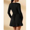 image:imageSOLY HUX Womens Long Sleeve Mini Dress Elegant Lace Up Crew Neck Work Office DressesPlain Black